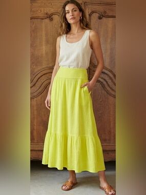 Bryn WalkerCotton Gauze A-Line Wide Waistband Skirt